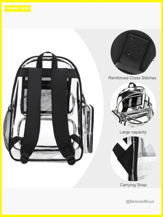 Clear Backpack Heavy Duty See Through BookBag for Stadium School Work Travel